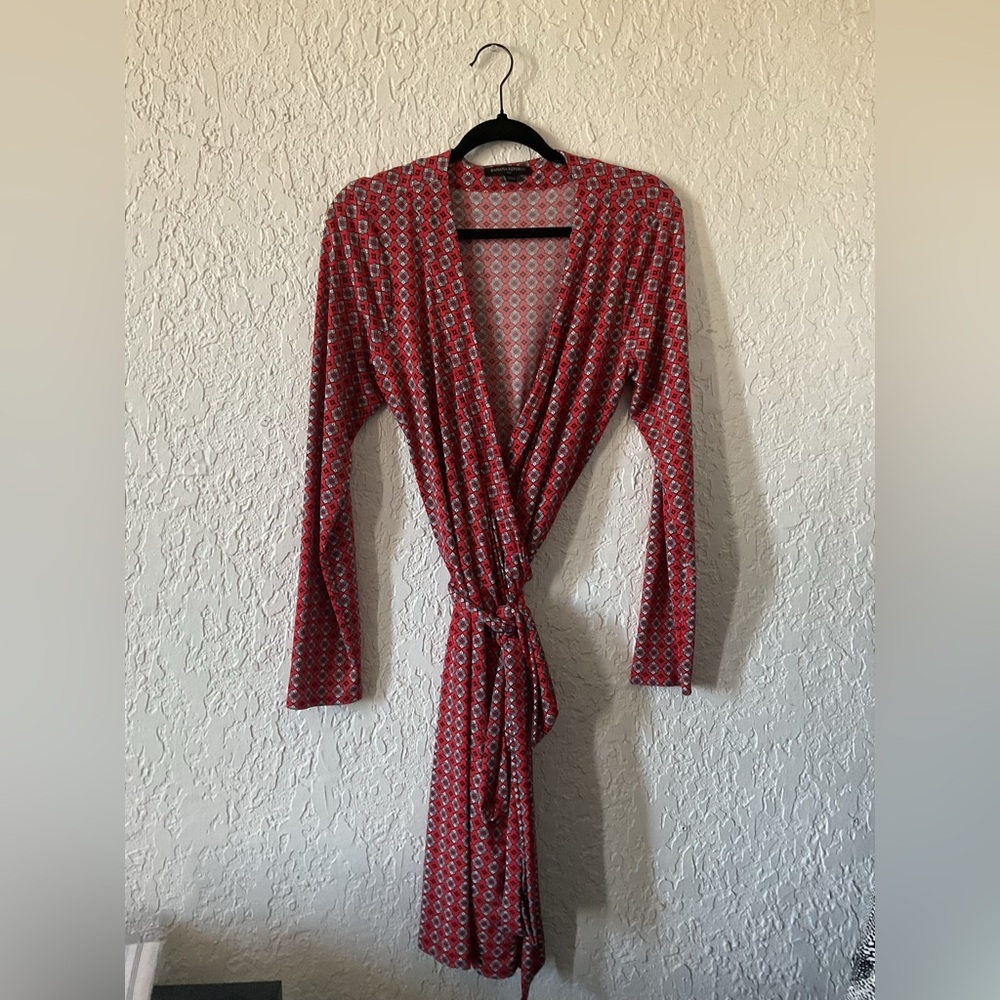 Banana Republic Long Sleeve Red Patterned Dress